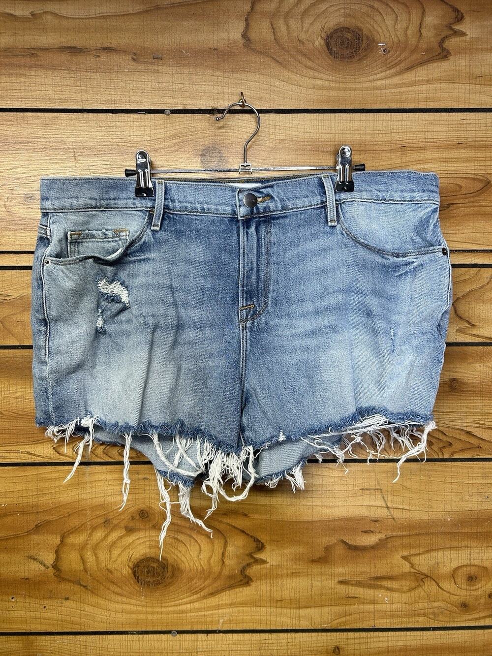 Frame Denim Women's le Cutoff Jean Shorts Size 33 Raw Hem Distressed Light Wash